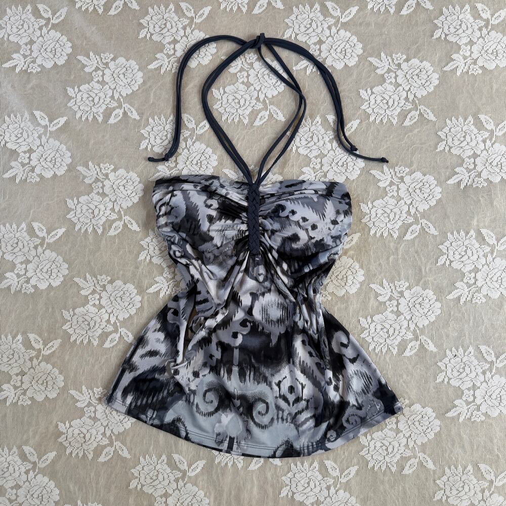 Cache Black & White Abstract Halter Top Size S